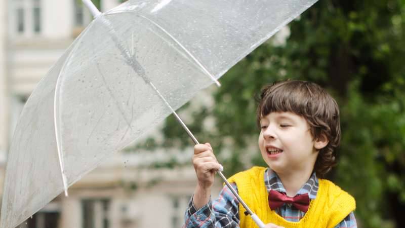 Boy holding umbrella