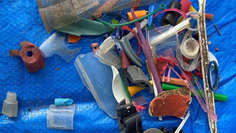 hard plastic remnants of litter found in Georges River