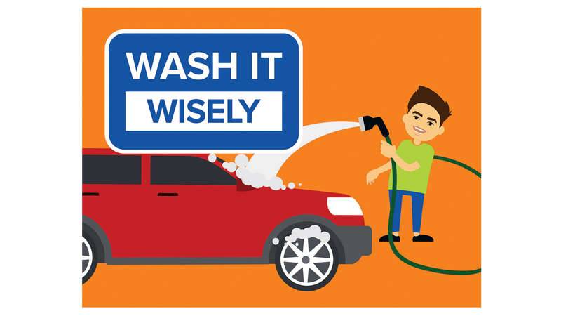 Wash it wisely - artwork showing person washing car