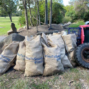 litter put in bags after clean up litter on Georges River