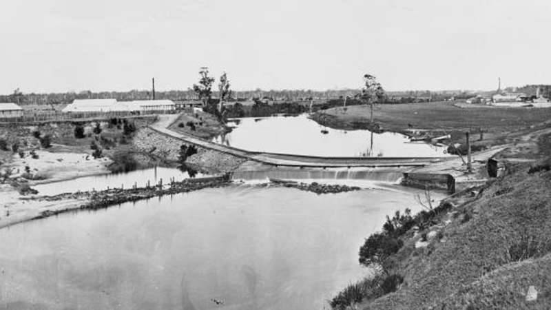 Liverpool Weir, 'Liverpool: dam and paper mills' from the State Library of NSW