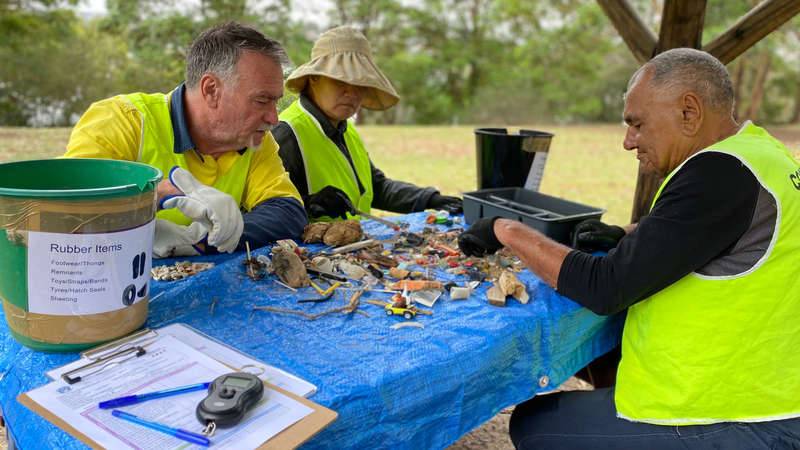 CVA volunteers conduct a litter audit from rubbish cleaned up along Georges River