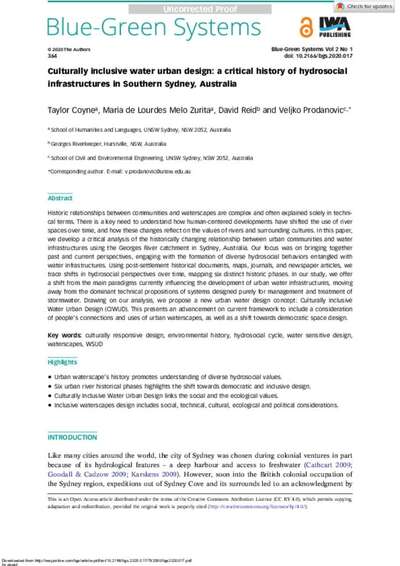 Culturally inclusive water urban design a critical history of hydrosocialinfrastructures in Southern Sydney, Australia