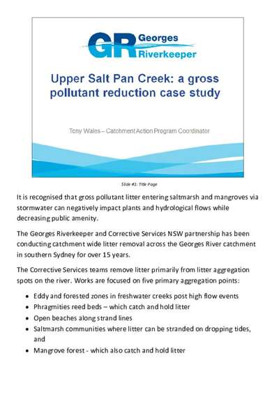 Upper Salt Pan Creek Creek - a gross pollutant reduction case study 2018