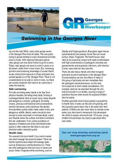 Factsheet about swimming in the Georges River